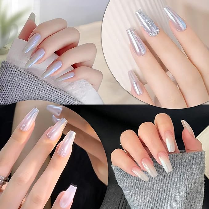 Artdone 2 Jars Chrome Nail Powder White and Red Pearl, Iridescent Aurora Powder Metallic Mirror Effect Pigment Pearlescent Mermaid Pearl Dust Kit, Decoration Acrylic Resin Craft