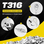 316 Stainless Steel Cable, 1000FT 1/32IN Wire Rope 7 * 7 Strand with 250Pcs Aluminum Sleeves Stops, Guide Wire for Outdoor String Lights for String Lights Hanging, Clotheslines, Trellis (1000FT)