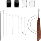 VONEEDL Heavy Duty Sewing Needles (11 PCS) & Waxed Thread (2 Black and 2 White Colors) - Upholstery Repair Kit for Leather, Canvas, Quilting & More