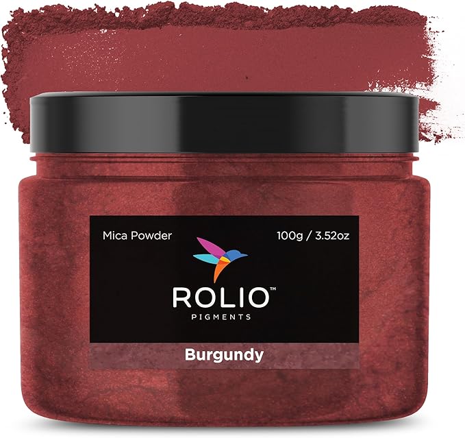 Rolio Premium Mica Powder - Burgundy (100G / 3.5 oz) - 1 Jar of Red Pigment Powder for Epoxy Resin, Dye, Soap Making, Nail Polish, Paint, Candle Making, Bath Bombs, Slime