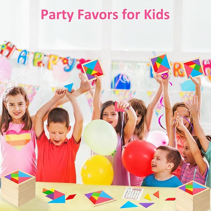 12 Pack Tangram Puzzle Wooden Kids Party Favors, Goodie Bags Stuffers for Kids, Return Gifts for Birthday Party, Classroom Prizes Rewards for Students