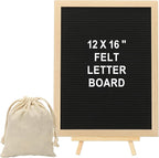 PATIKIL Felt Letter Board, 12x16Inches Black Wooden Changeable Message Board with Storage Bag Stand for Kitchen Menu Farmhouse Decor Notes, White Bronze Letter