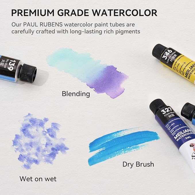 MeiLiang Watercolor Paint Set 36 Vibrant Colors 5ml / 0.17 Fl Oz Tubes, Watercolor Tubes with Great Value, Water Color Paints Art Supplies for Adults, Artists & Beginners