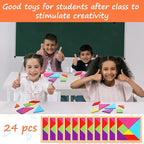 Syhood 24 Pieces Tangrams Puzzles for Students Party Favors Wooden Tangram Pattern Blocks Brain Logic Blocks for Manipulatives Games Educational Gifts and Party Favors(Classic)