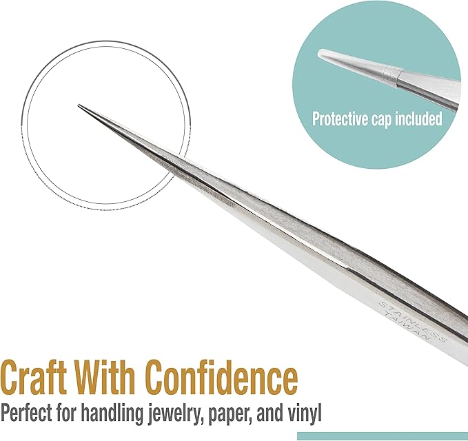 Beaditive High Precision Tweezers 3 Pack - 4.7" Craft Tweezers for Sewing, Beading & DIY Crafts - Non-Serrated Jewelry Tweezer Set with Fine Point Tips - Stainless Steel Needle Nose Hobby Tweezers