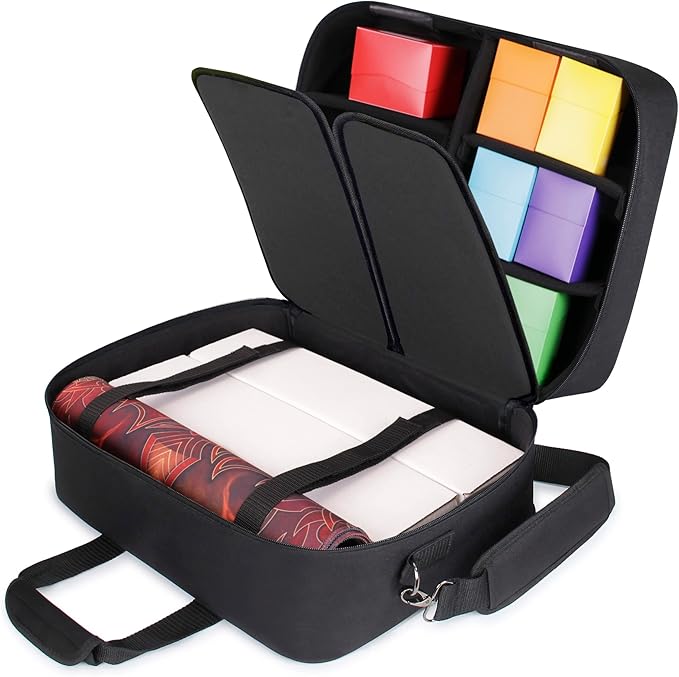 USA Gear XL Magic The Gathering MTG Deck Box Travel Case - Large MTG Card Storage Bag with Padded Shoulder Strap, Customizable Interior, Weather Resistant - Fits Deck Boxes & Sleeved Cards - Black
