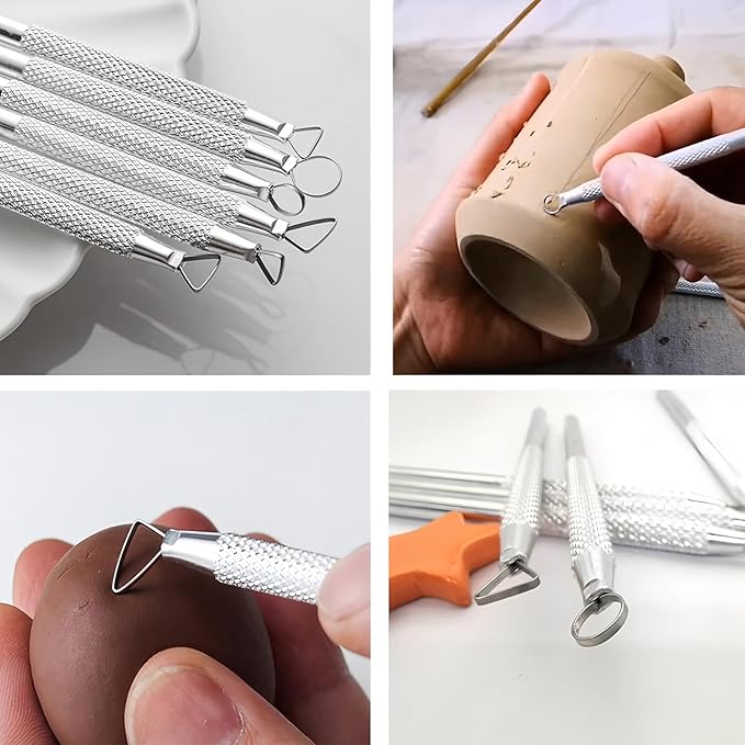 DIYOOHOMY Pottery Carving Tools, Clay Sculpting Tools with Pottery Ribs Needle Wire Cutter for Polymer Sculpting, Modeling, Shaping, Trimming, Cutting, Air Dry Clay, Ceramic DIY Crafts Supplies (11)