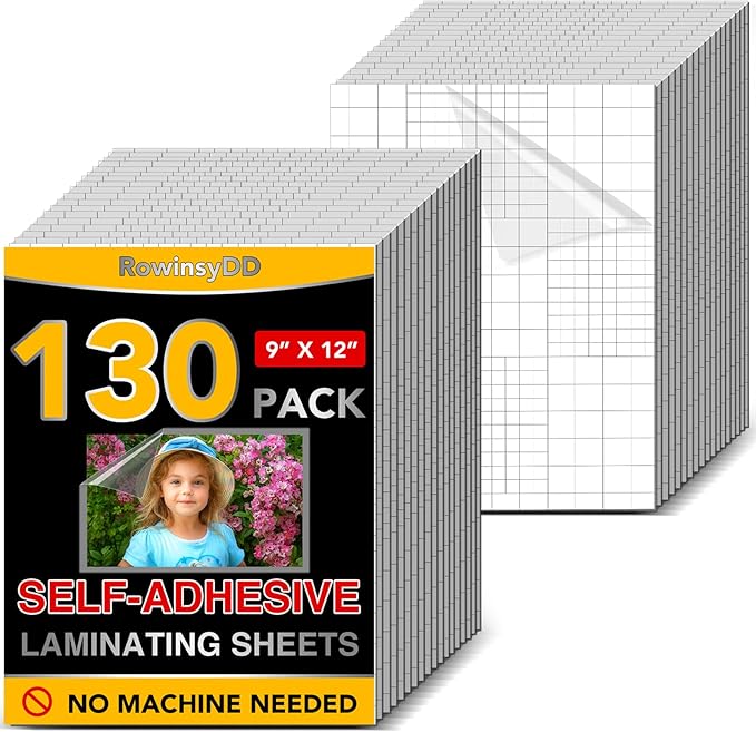 130 PCS Self-Adhesive Laminating Sheets, 9 x 12 Inches Clear Laminating Sheets No Machine Needed Self Sealing Laminate Sheets