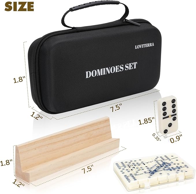 Double 6 Dominos Set for Adults, Durable 28 Tiles Dominos with 4 Wooden Racks and Carrying Case,Classic Board Games,Portable Travel Game