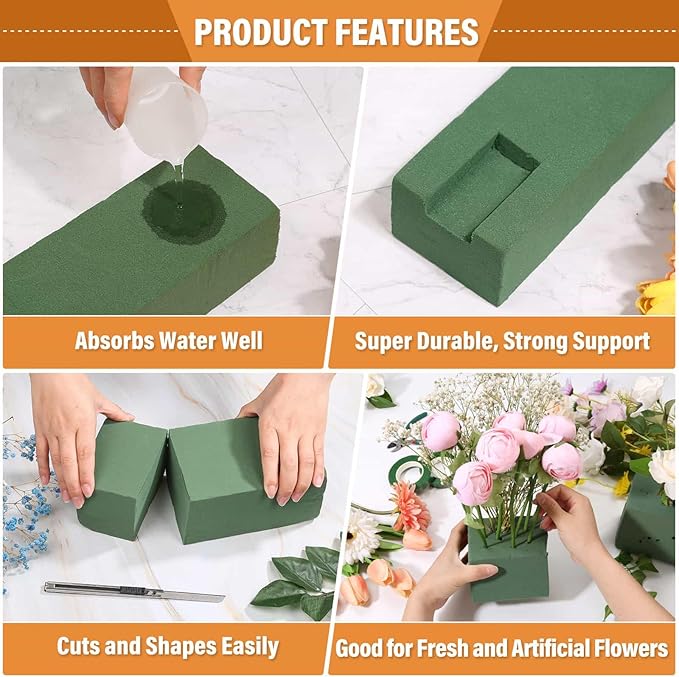 8 Pcs Floral Foam Blocks for Flower Arrangement (7.8” L x 3.5” W x 2.4” H) Wet and Dry Green Floral Foam for Wedding, Birthdays, Home Decorations