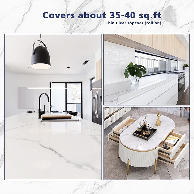 NADAMOO White Marble Countertop Paint Kit for Kitchen Bathroom, Counter Top Refinishing Kit Cover Up to 35 SQ. FT.