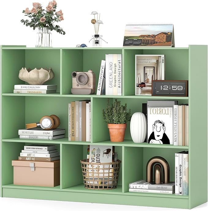 Giantex 8 Cube Bookcase, Freestanding 3-Tier Open Bookshelf, Modern Storage Display Cabinet, Wood Cube Storage Organizer for Living Room, Kid’s Room, Mint Green