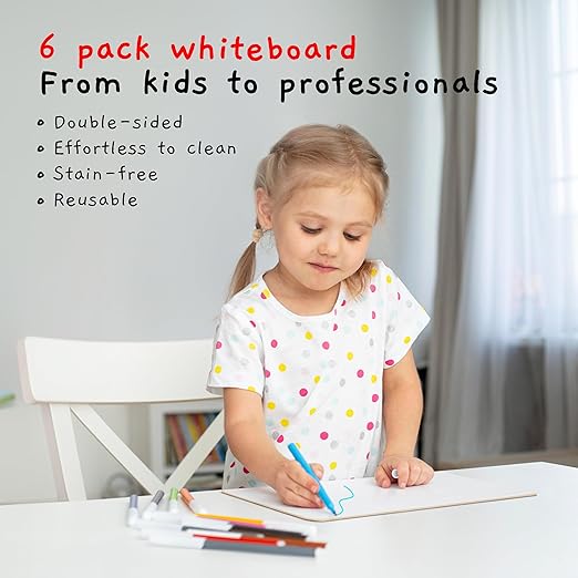 6 Premium Small Dry Erase Board 9"x12"- Portable Dry Erase Lap Board, Handheld Whiteboard- White Boards for Students - Small Whiteboard | Double Sided Erasable White Boards Dry Erase- 6 Pk