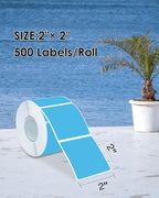 iEager Blue Square Thermal Label Stickers, 2"x2" Self-Adhesive Square Direct Thermal Labels with Perforation Line, 500 Sheets/Roll