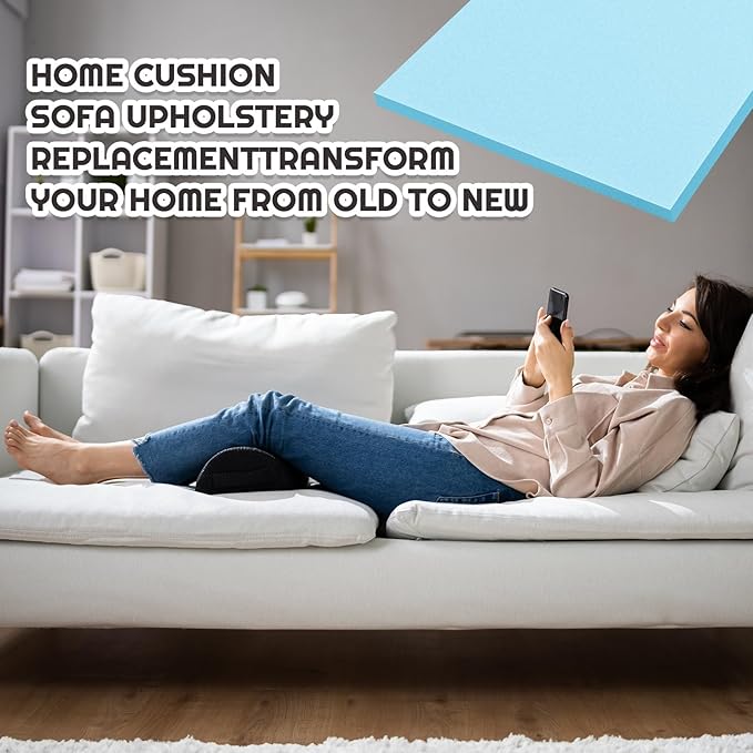 Amylove Polyurethane Foam 24" x 72" High Density Cushion Upholstery Foam Sheet for Seat Replacement DIY Projects Chairs Headboards Sofas Home (1/4" X 24" X 72",Blue)
