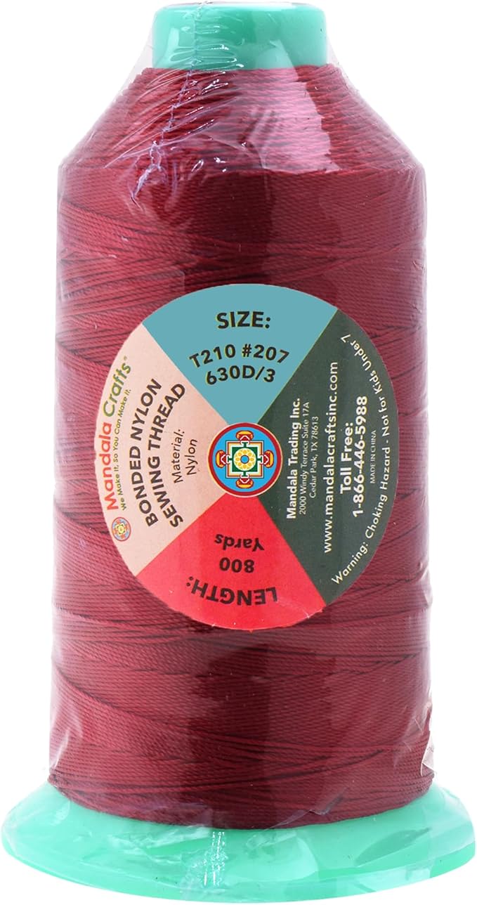 Mandala Crafts Bonded Nylon Thread Maroon Heavy Duty Sewing Threads - 800 YDs Size 207 630D T210 Tex 210 Thread for Leather Jeans Weaving Outdoor Marine Upholstery Threads