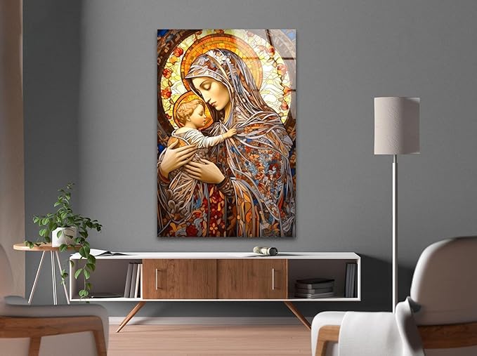 My Photostation.com 14Wx20H'' Jesus and Virgin Mary Glass Wall Art Tempered Glass Printing Wall Decor Large Wall Art Wall Hangings