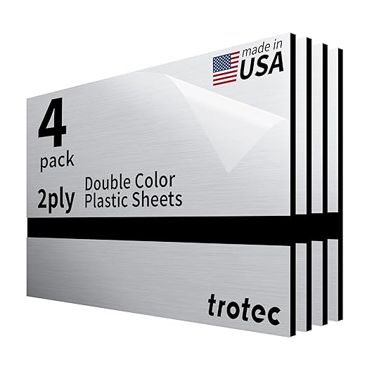 Trotec | Metallic Looking Acrylic Sheet | 12"x20"x1/8", 4 Pcs | Brushed Aluminum/Black | Metallic Finish - Scratch Resistant for Laser Engraving & Cutting,Printing,Glowforge,Name Plate | USA Made