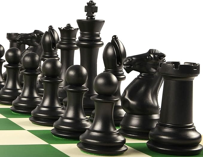 4" King Tournament Chess Set Foldable 20" Silicone Chess Board Mat with 2.2" Squares Green Color, Weighted Chess Pieces- 2 Extra Queens, Carrying Case for Storage and Travel