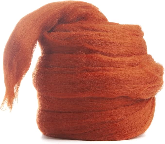 Desert Breeze Distributing – 100% Natural Merino Wool Roving, Wool for Spinning, Tapestry Yarn, Needle Felting, Wet Felting, Big Yarn Roving, 19 Micron, 70mm Staple Length, 8 OZ Size, Color Rust