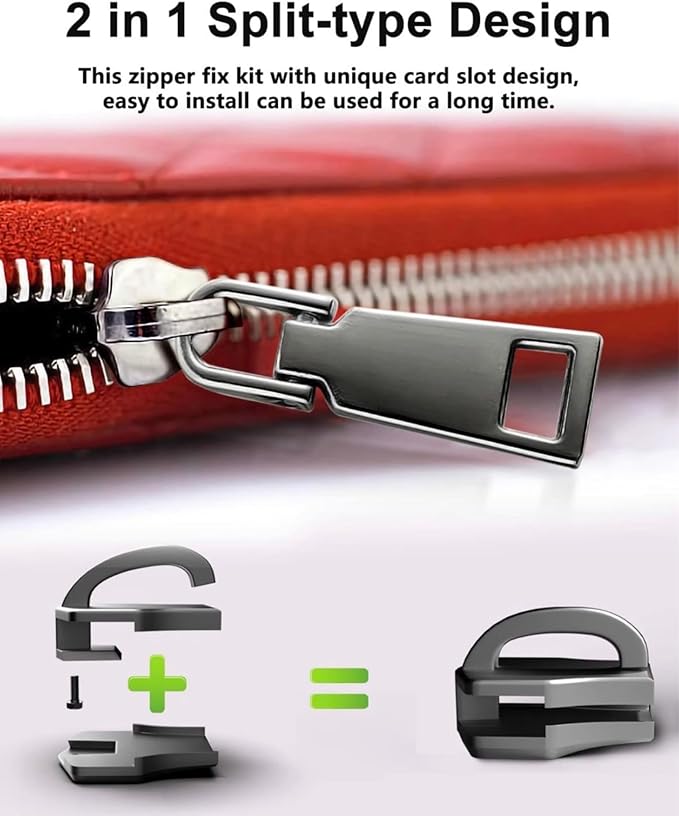 AKTIOIN Metal Zipper Repair Kit for Jackets, Luggage, Bags, Backpack, No Sewing Required Detachable Zip Heads Zipper Pull Replacement (#8 Silver)