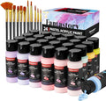 Fantastory Pastel Acrylic Paint Set+12 Brushes, 24 x 2oz Pastel Colors Art Craft Paint for Artists, Halloween Decorations, Canvas Ceramic Wood Rock Painting Supplies Kit [Professional Series]