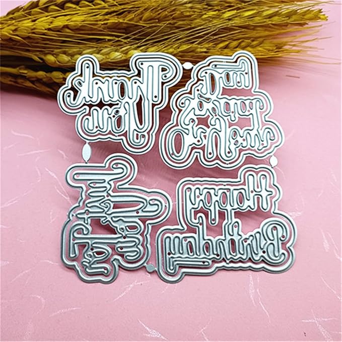 Cutting Dies Metal Stencils Scrapbooking Tools Happy Birthday Thankyou DIY Embossing Template for Paper Card Making Album Arts Crafts Supplies (English words-10.1x10.1cm)