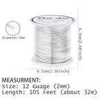 12 Gauge(2mm) Aluminum Wire 35 Yards Anodized Metal Wire for Bonsai Armature Crafting Sculpting Jewelry Craft Making Beading Floral (Silver, 12 Gauge)