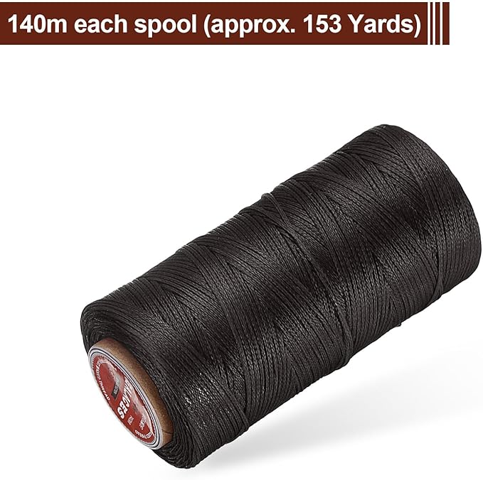 uxcell Flat Leather Sewing Waxed Thread, 140m / 153 Yards Polyester Wax String, 300D Wax Stitching Cord for Leather Crafts, Bookbinding, Bracelets Braided, Dark Brown