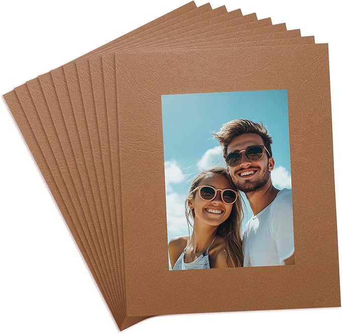 uxcell 10Pcs Picture Mats, 8 x 10 Mat Board Center for 5 x 7 Pictures Acid Free White Core Bevel Cut Frame Mattes for Display Art Measuring, Dark Brown