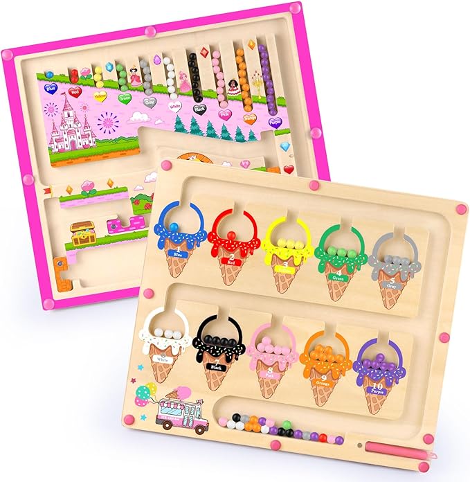 2 in 1 Magnetic Color and Number Maze Montessori Toy for Girls Dual Purpose Wooden Magnetic Puzzle Early Learning Activity for Preschool Children Magnetic Maze Board Educational Game