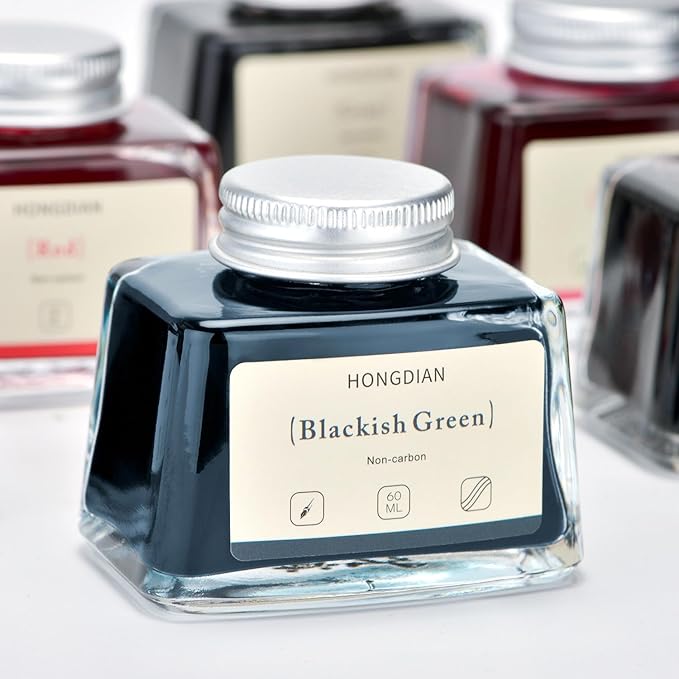 Asvine Hongdian Fountain Pen Bottled Ink Blackish Green, 60ml Fountain Pen Bottled Ink, Non Carbon