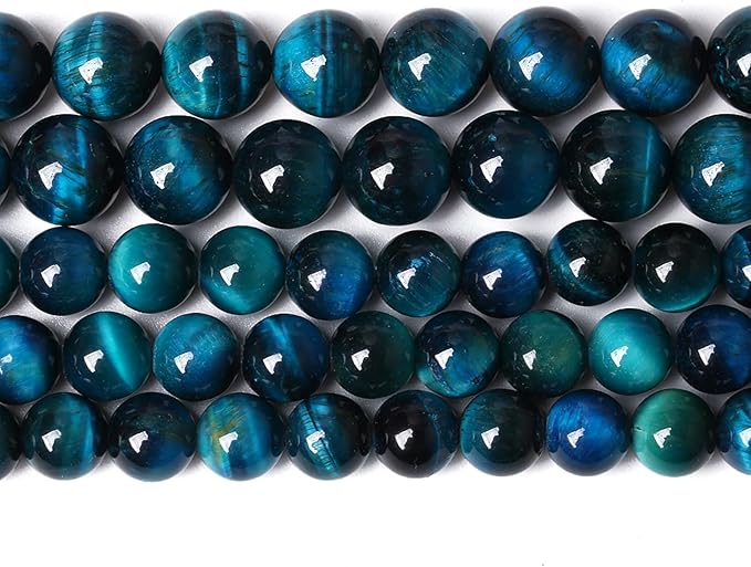 10mm 38pcs Blue Tiger Eye Gemstone Loose Beads Natural Round Stone Beads for Jewelry Making DIY Bracelet Necklace Earrings 1 Strand 15" (Blue Tiger Eye, 10mm)