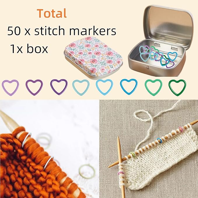 50Pcs Spiral Stitch Markers for Crocheting,Split Ring Stitch Markers with Box Metal Stitch Markers for Knitting Sewing DIY Handmade Crafts