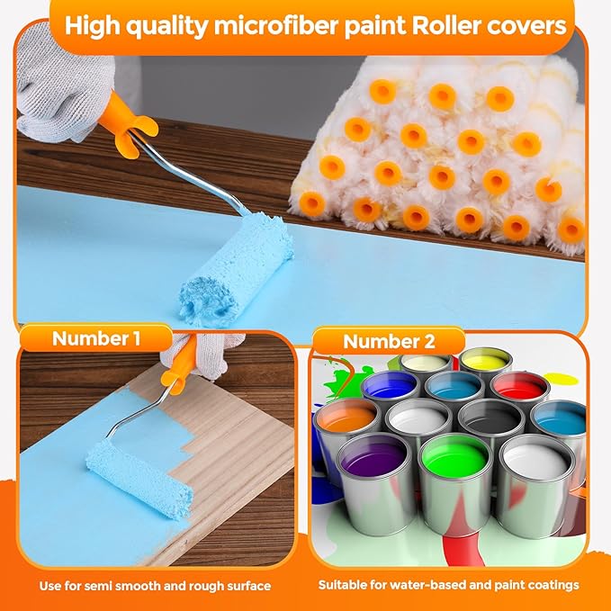 Leumoi 160 Pcs 4 Inch Paint Roller Covers with 2 Holder Microfiber Mini Small Paint Roller Kit for Painting Walls House Home