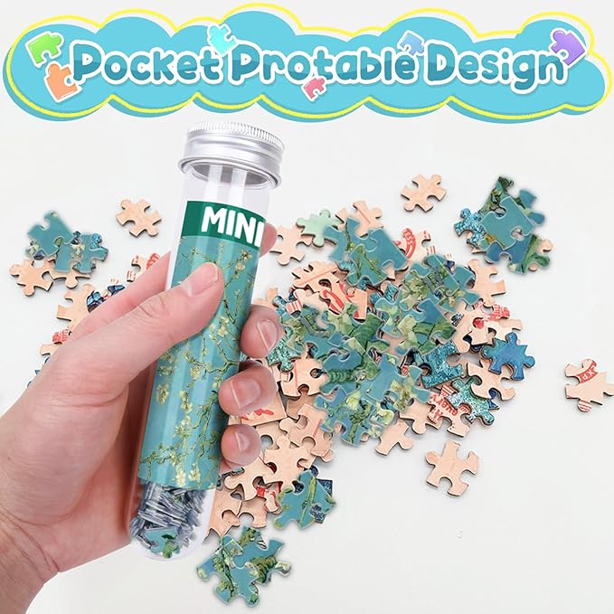150 Pieces Mini Jigsaw Puzzles for Adults & Kids, 6" x 4" Small Jigsaw Puzzles Capsule Tube Jigsaw Puzzles Intelligent Game, Branches Of An Almond Tree In Blossom The Pink Peach Tree Sunflowers 3 Pack