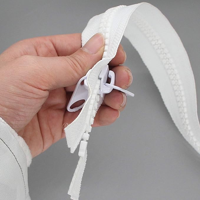 Leekayer 2PCS #10 48 Inch Heavy Duty Zippers for Sewing Separating Large Plastic Zippers White Tape with Double Pull Tab Slider, Sleeping Bag, Boat, Canvas, Cover, Trampoline, Dog Bed,Tent (48" 2pcs)