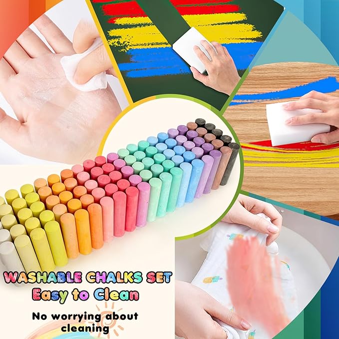 200PCS Washable Sidewalk Chalks Set in 20 Colors: Jumbo Drawing Chalk for Kids Outdoor Art, Non-Toxic Dustless Colored Giant Box Chalkboard Chalk for Toddler Painting on Blackboard, Playground, Party