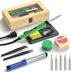Soldering Iron Kit, 190W Soldering Gun, 110V LED Solder Kit for Electronics, Adjustable Temperature 356-932℉, Includes Solder Wire, Sucker, Tips, Stand, Tweezers, Paste and Solid Wood Box, Army Green