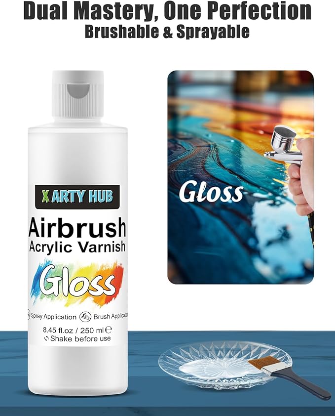 Acrylic Varnish Gloss 8.45 fl oz / 250 ml, Anti-Yellowing/Fading/Cracking Acrylic Paint Sealer, Waterproof, Stain & Moisture Resistant Coating, Brushable and Sprayable