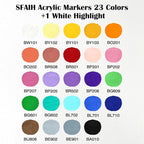 SFAIH Pumpkin Acrylic Markers, 24 Colors Halloween Decor Paint Pens for Pumpkin Decorating, Costume Making, Dual Tips (1-6mm Brush & 0.5-4mm Chisel) for Glass, Ceramic, fabric, Waterproof & Quick-Dry