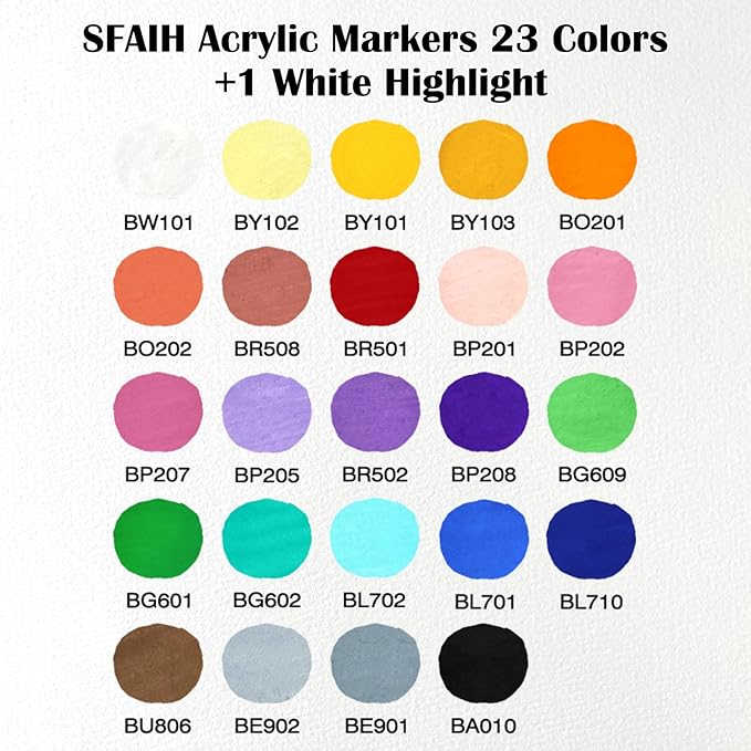SFAIH Pumpkin Acrylic Markers, 24 Colors Halloween Decor Paint Pens for Pumpkin Decorating, Costume Making, Dual Tips (1-6mm Brush & 0.5-4mm Chisel) for Glass, Ceramic, fabric, Waterproof & Quick-Dry