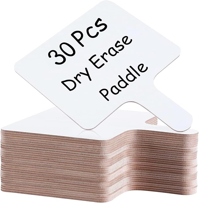 30 Pcs Dry Erase Answer Paddle 7 x 9 Inch Handheld Wooden White Board Double Sided Dry Erase Small Whiteboards for Students Classroom Games Party Auction Paddles for Bidding Meeting Voting(30)