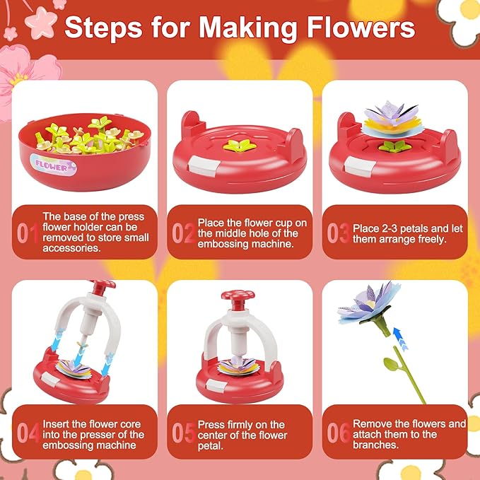 EALRIDV Fabric Flower Bouquets Toys, DIY Flower Press Kit, Creative Floral Craft Set for Kids Ages 4 5 6 7 8+ Years Old, Build Your Own for Birthday Gifts, Arts and Crafts Projects