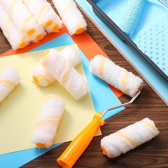 Leumoi 160 Pcs 4 Inch Paint Roller Covers with 2 Holder Microfiber Mini Small Paint Roller Kit for Painting Walls House Home
