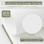 9 x 12 Sketchbook, 68lb/100gsm Sketch Pad 100 Sheets Spiral Bound Acid Free Drawing Paper with Hard Cover Art Paper for Drawing and Painting for Graphite Pencil, Charcoal, Pastels, for Kids & Adults