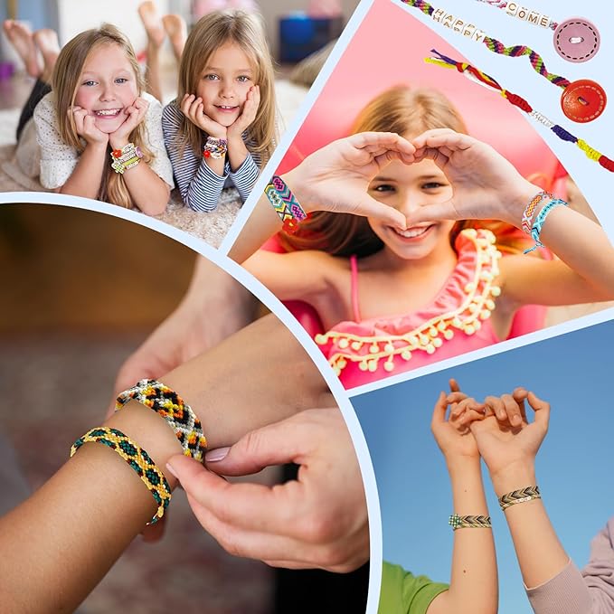 Rdfmy Friendship Bracelet Making Kit for Girls, Arts and Crafts Bracelets String Maker Kit for Kids Ages 8-12 Christmas Birthday Gifts Pink with Blue