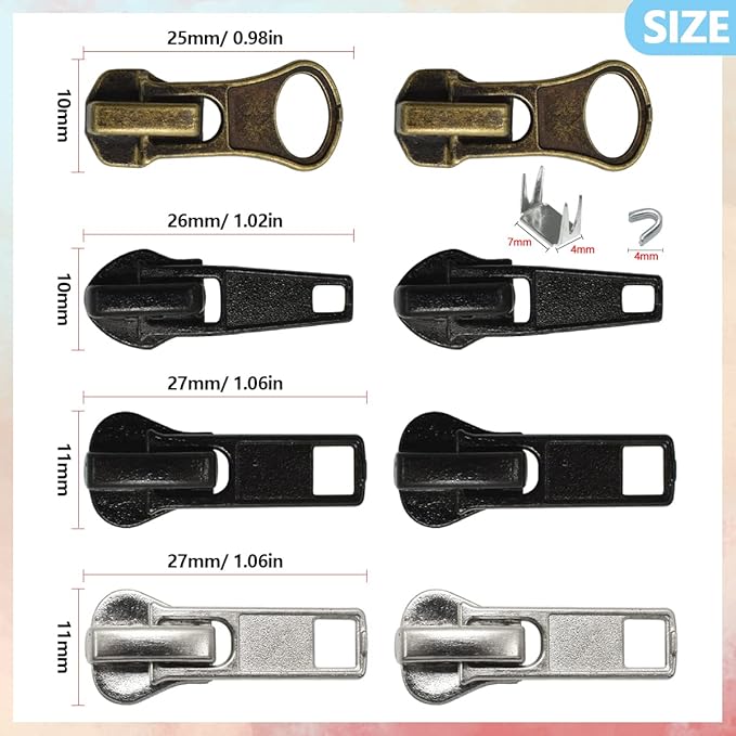 24 Pcs #5#7 Zipper Sliders Replacement Zipper Pull Repair Kit Includes Top and Bottom Stoppers for Clothing Bags Purses Luggage Metal Plastic Nylon Coil Jacket Zippers Supplies