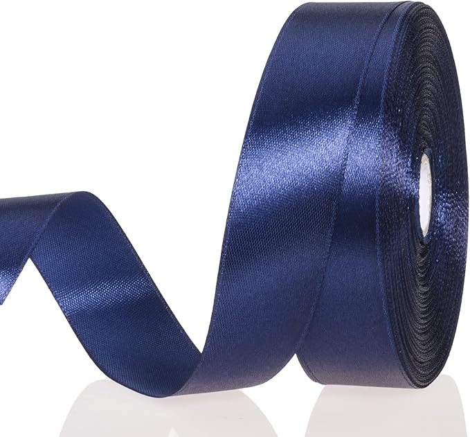 1 Inch Navy Solid Satin Ribbon, 50 Yards Craft Fabric Ribbon for Gift Wrapping Floral Bouquets Wedding Party Decoration