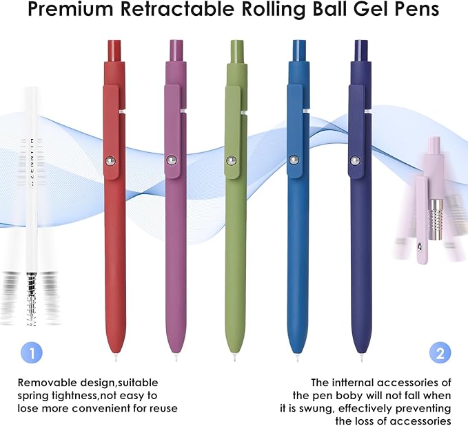 Gel Pens, 5pcs 0.5mm Gel Pen Cute Black Ink Fine Point Pens With Smooth Writing, Quick Dry Pens For Journaling, Teacher Work Desk Accessories Office School Supplies for Men Women Student (Vintage)